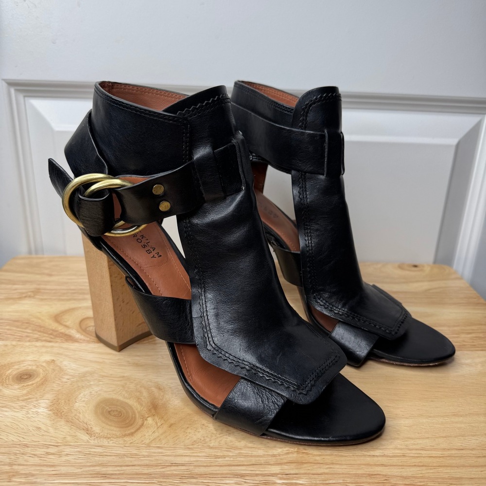 Derek Lam 10 Crosby Black Leather Cutout Wooden Block Heel Ankle Boots Size 9